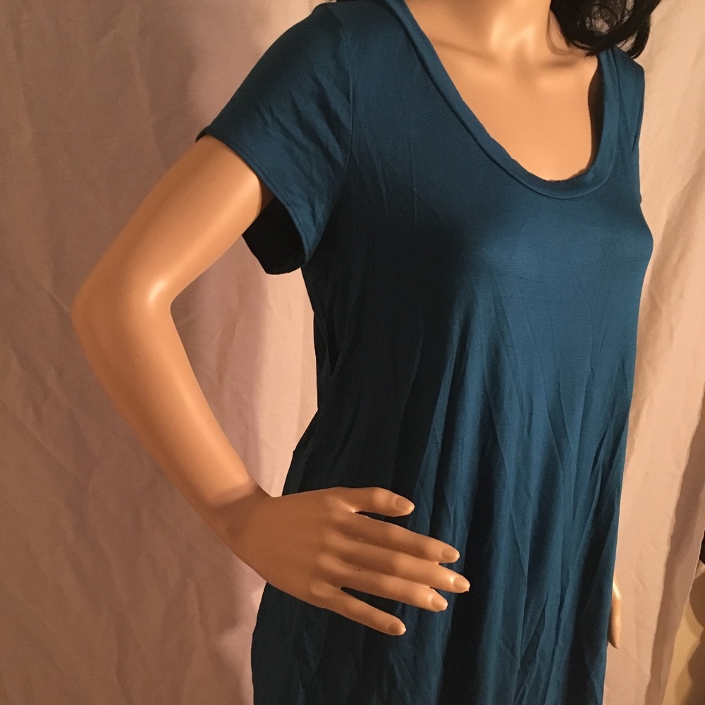 Isaac Leiv Flowy Short Sleeve Tunic Teal  wmn 2XL - Picture 4 of 4